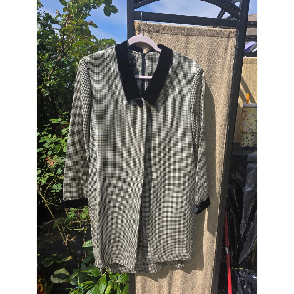 Positive Attitude Vintage Houndstooth Dress and Jacket Set Velvet Trim Size 12
